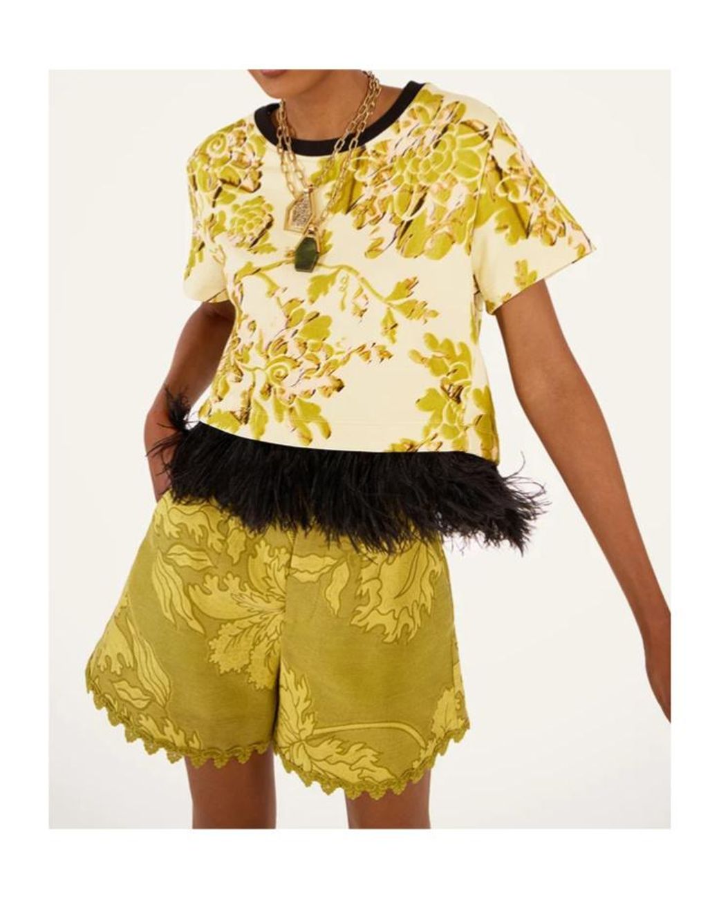 LaDoubleJ Yellow La Doublej La Scala Feather-Trim T-Shirt