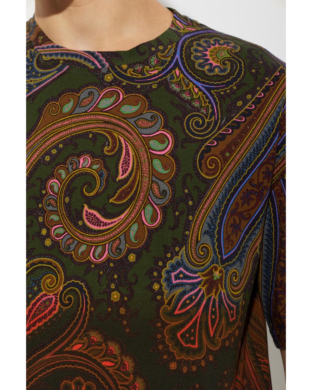 Etro Green Paisley Print T-Shirt for men