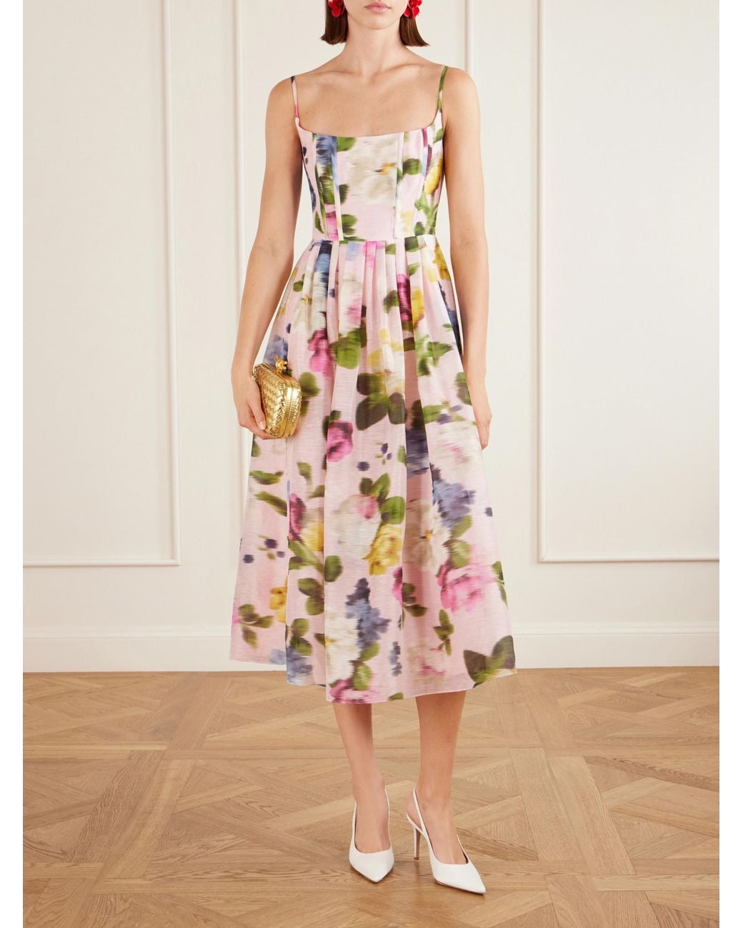 Carolina Herrera White Floral-Print Midi Dress