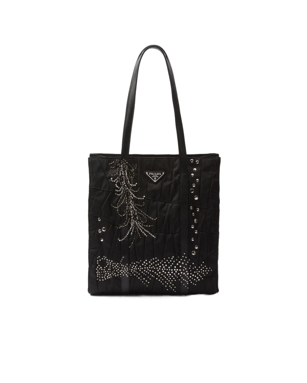 Prada Black Medium Re-Nylon Patchwork Tote Bag With Embroidery