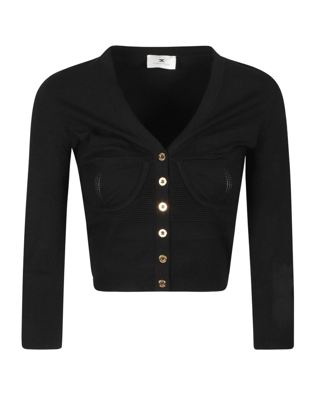 Elisabetta Franchi Black Bustier-Style V-Neck Cardigan