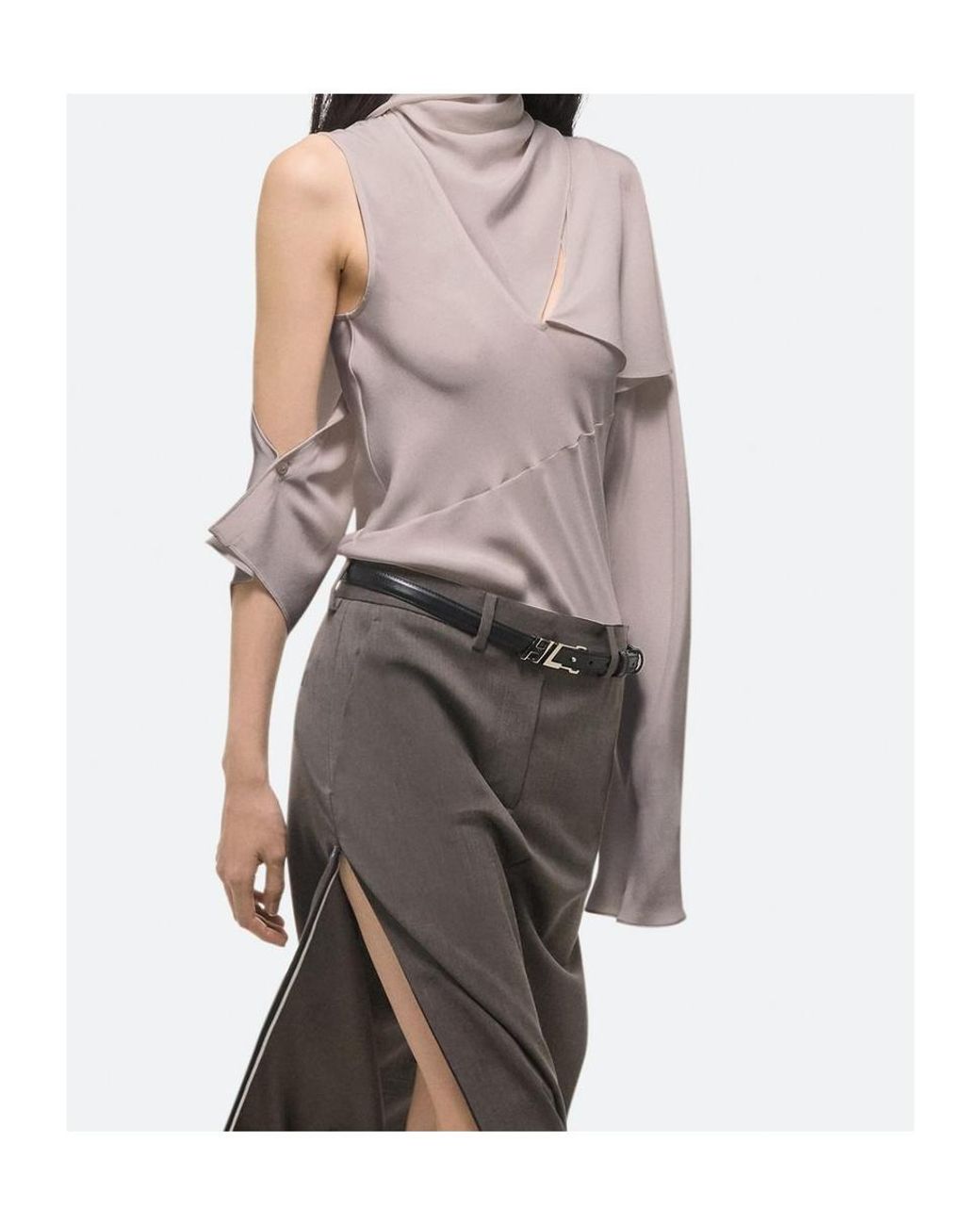 Helmut Lang Purple Scarf V-Neck Blouse