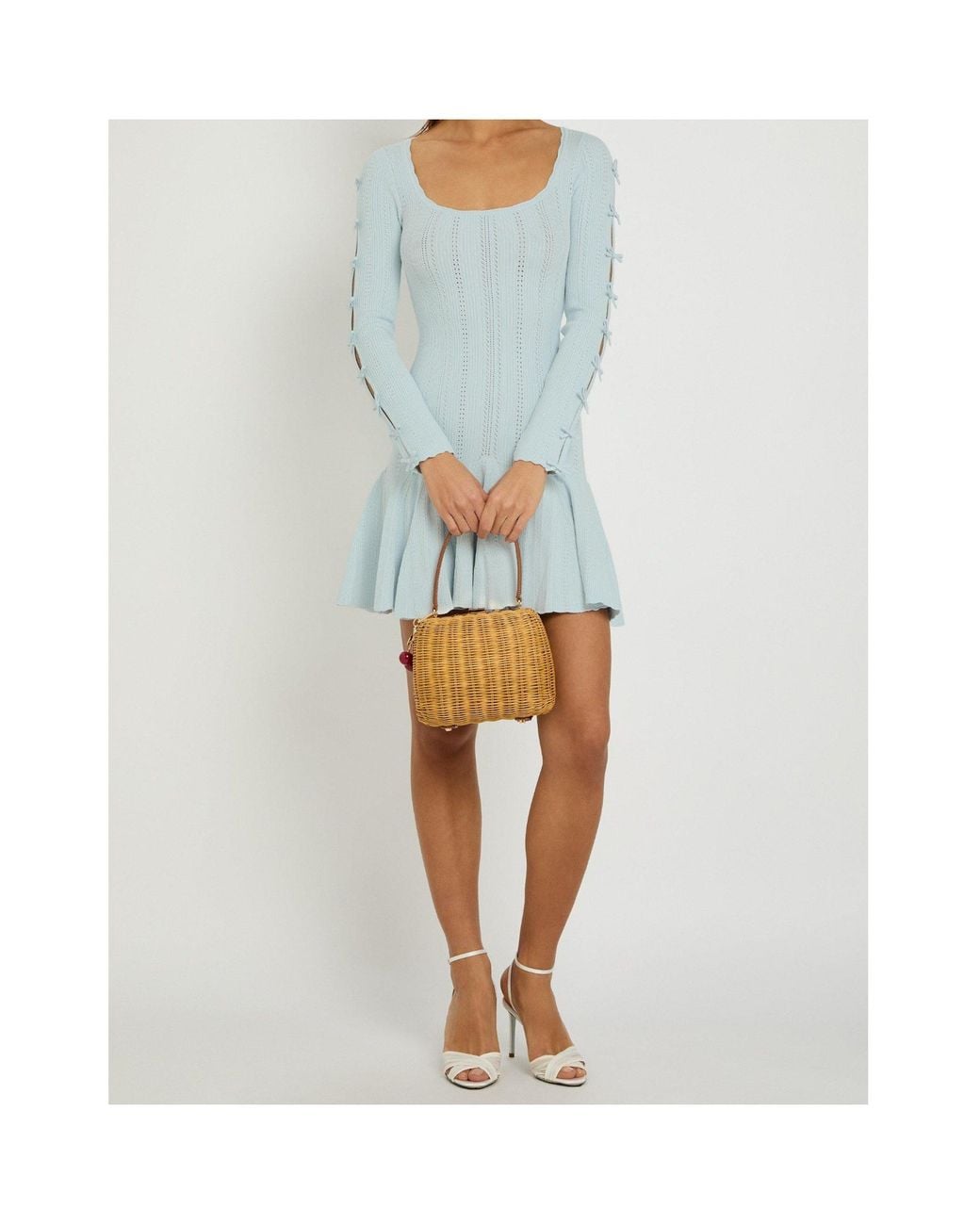 LoveShackFancy Blue Cut-Out Long-Sleeve Mini Dress