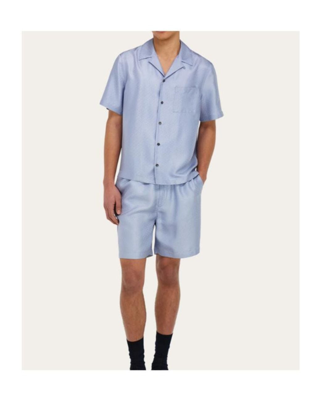 Ferragamo Blue Short Sleeve Silk Shirt for men