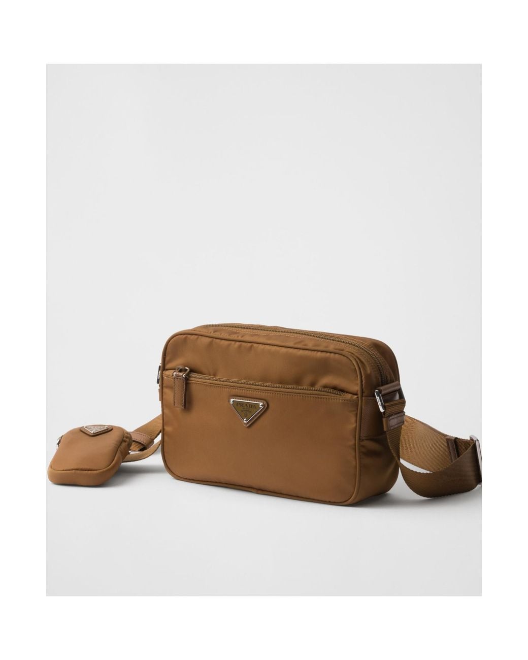 Prada Brown Logo Plaque Zipped Shoulder Bag