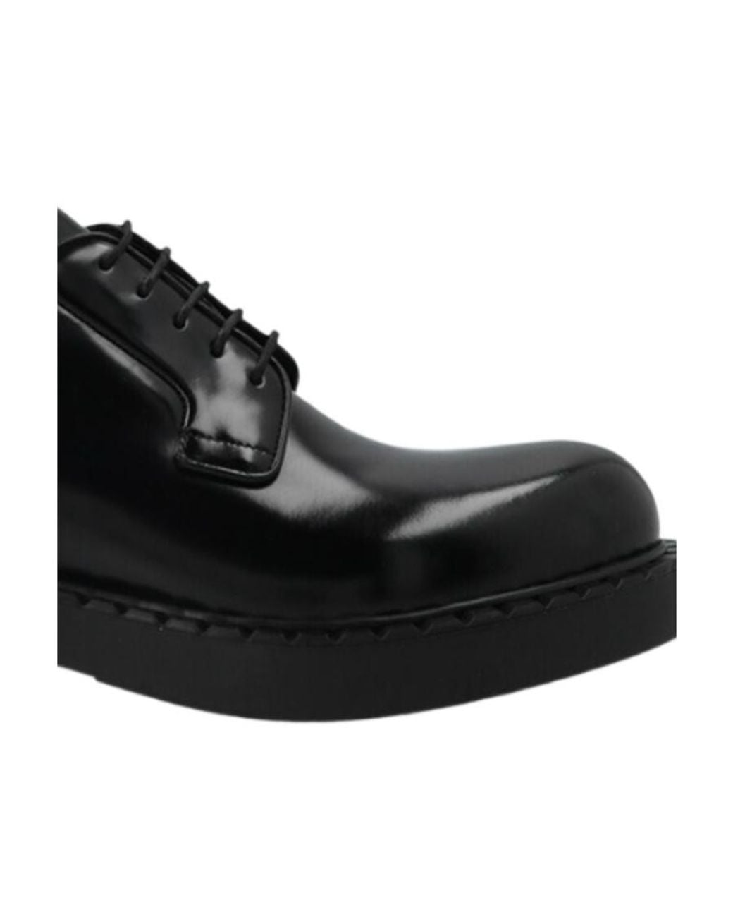 Prada Black Glossy Leather Logo Derby Shoes