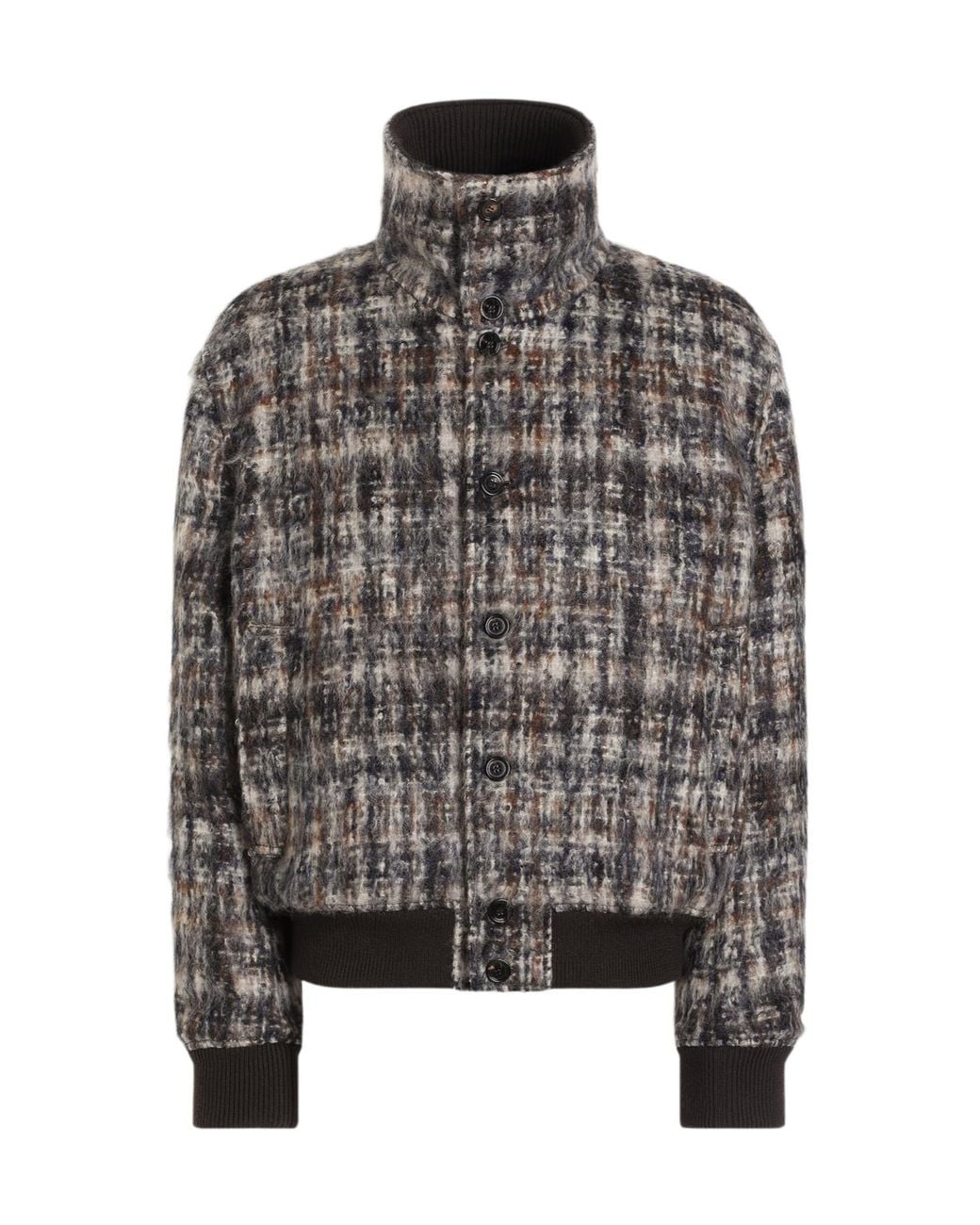 Dolce & Gabbana Gray Checked Bomber Jacket for men
