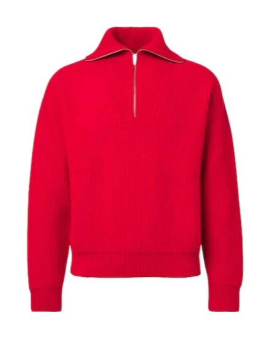 Jil Sander Red Wool Half-Zip Sweater for men