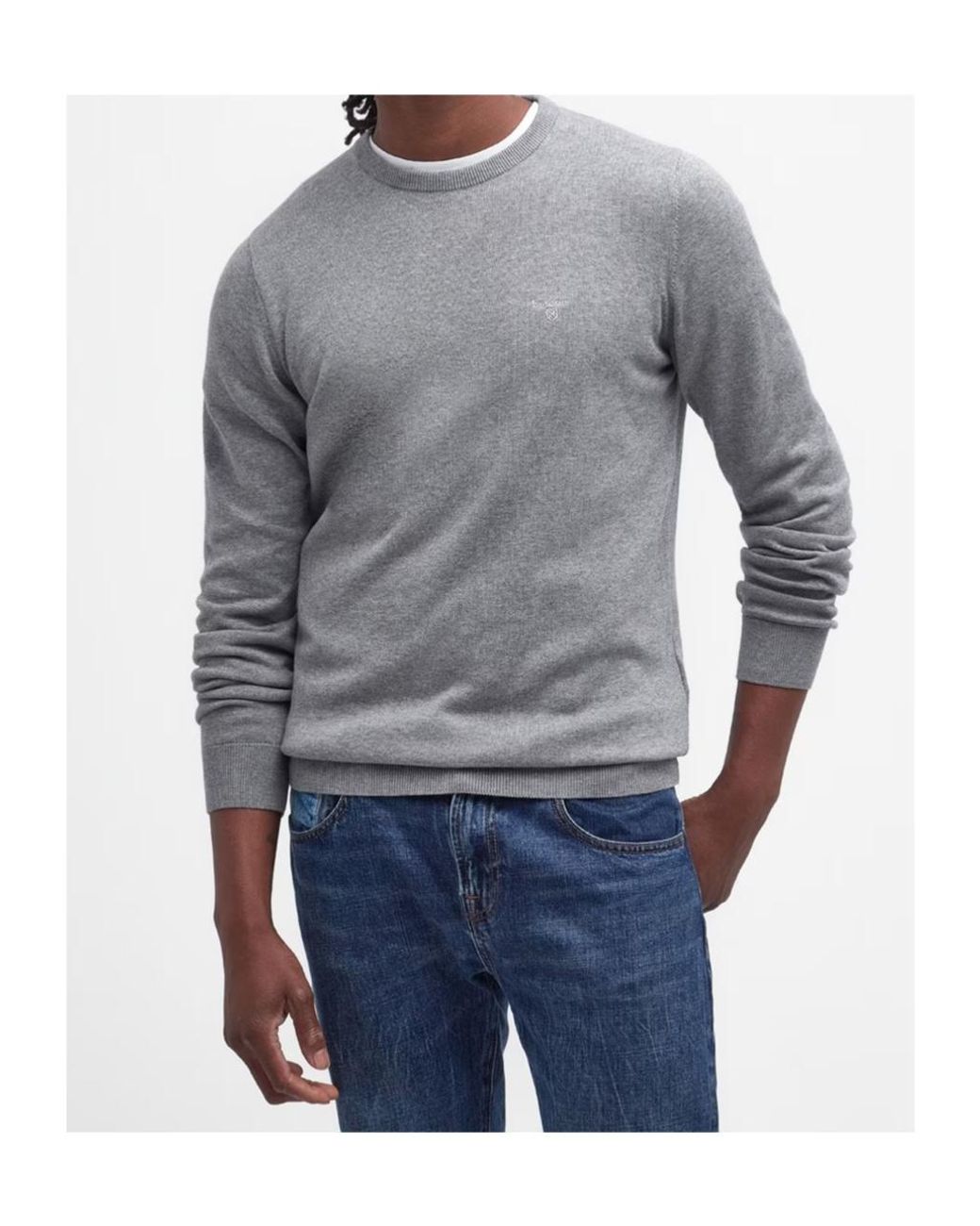Barbour Gray Crew Neck Jumper for men