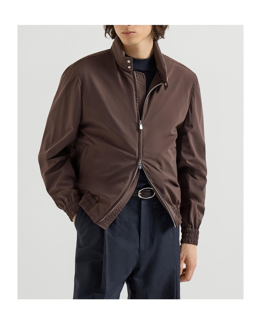 Brunello Cucinelli Purple Elasticated Hem Zipped Bomber Jacket for men