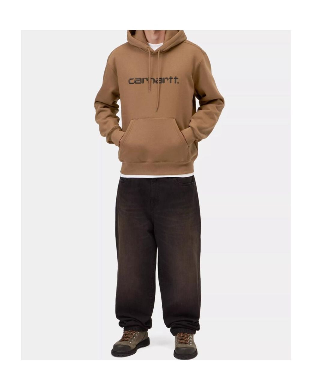 Carhartt Brown Logo Embroidered Drawstring Hoodie for men