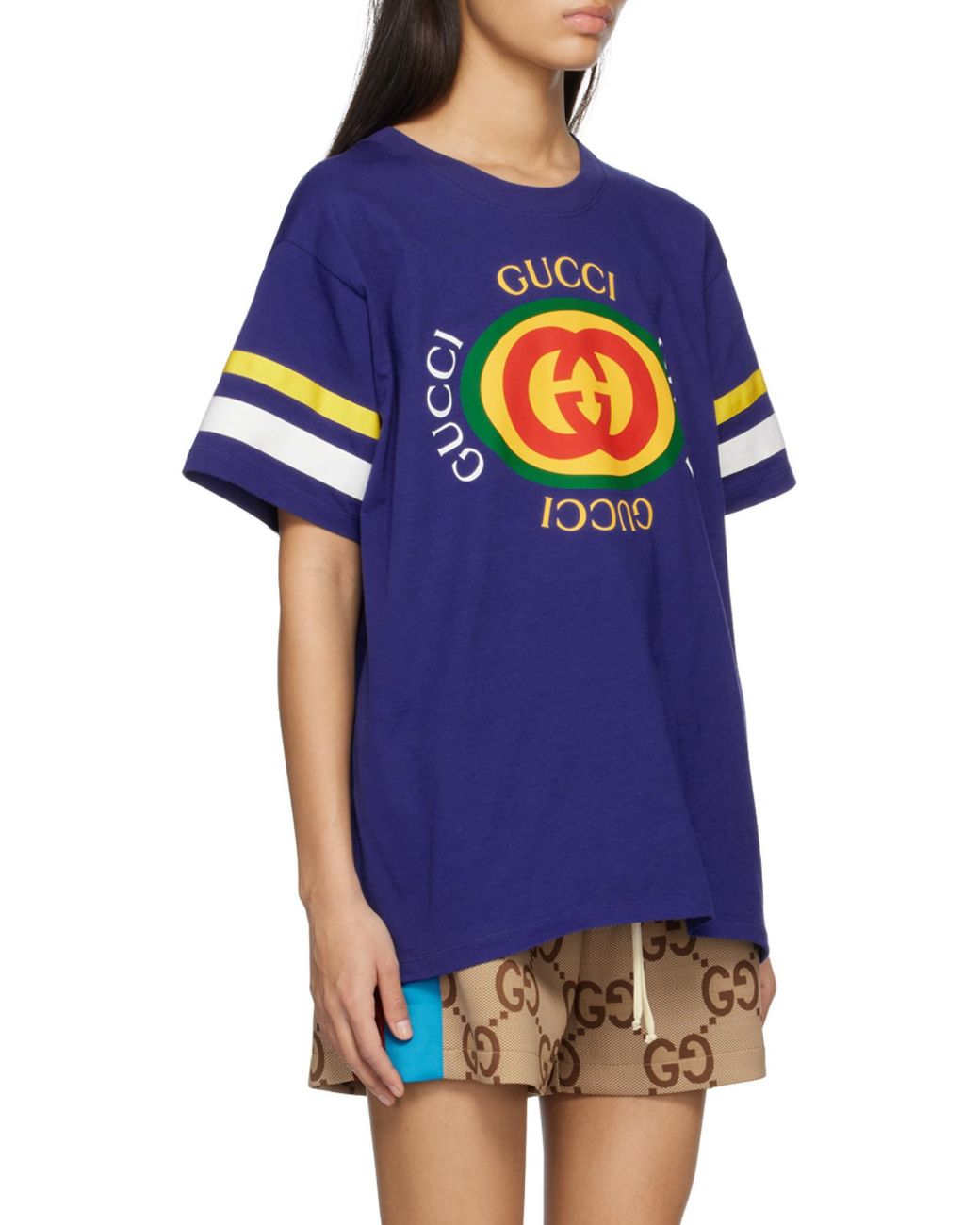 Gucci Blue Vintage Logo Printed Crewneck T-Shirt for men