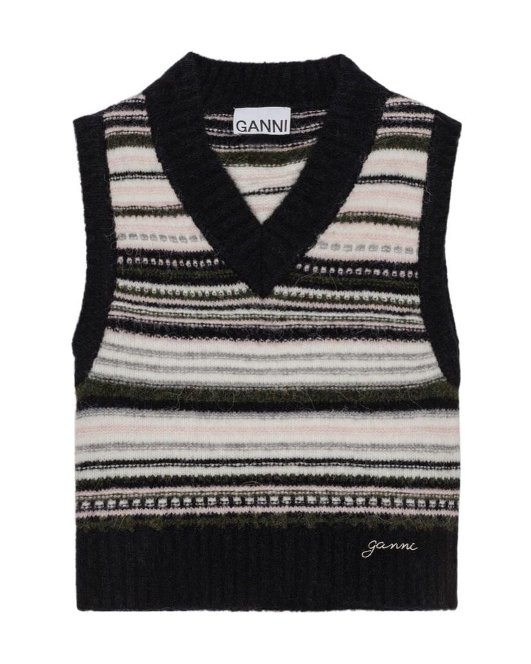 Ganni Black Striped Pattern Knit Vest