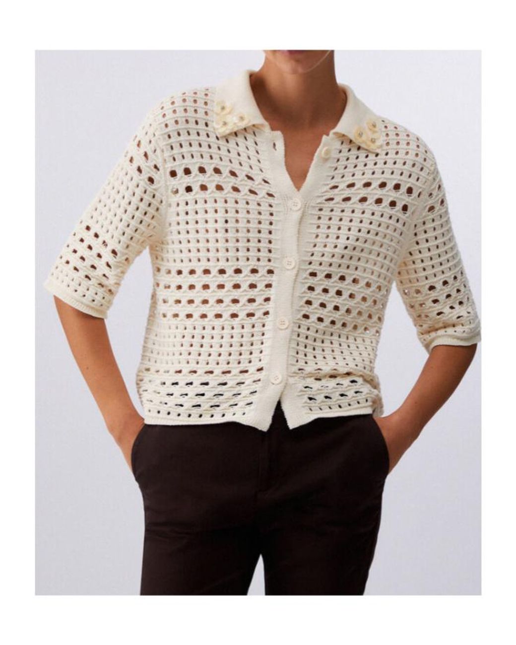 Liu Jo Natural Embellished Openwork Knitted Top