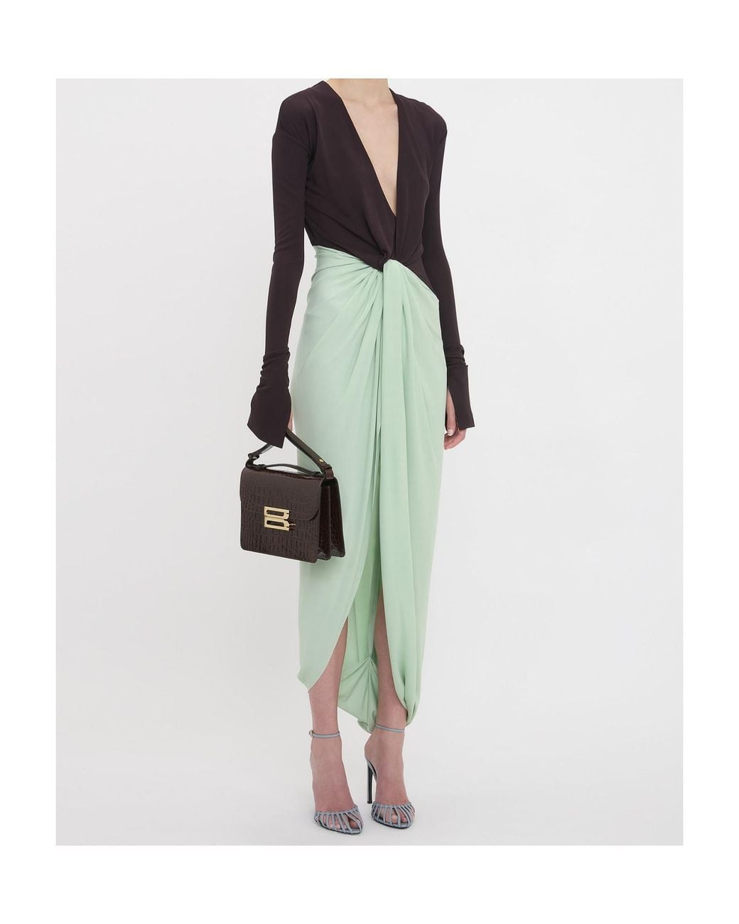 Victoria Beckham Green Long-Sleeved Knot Dress