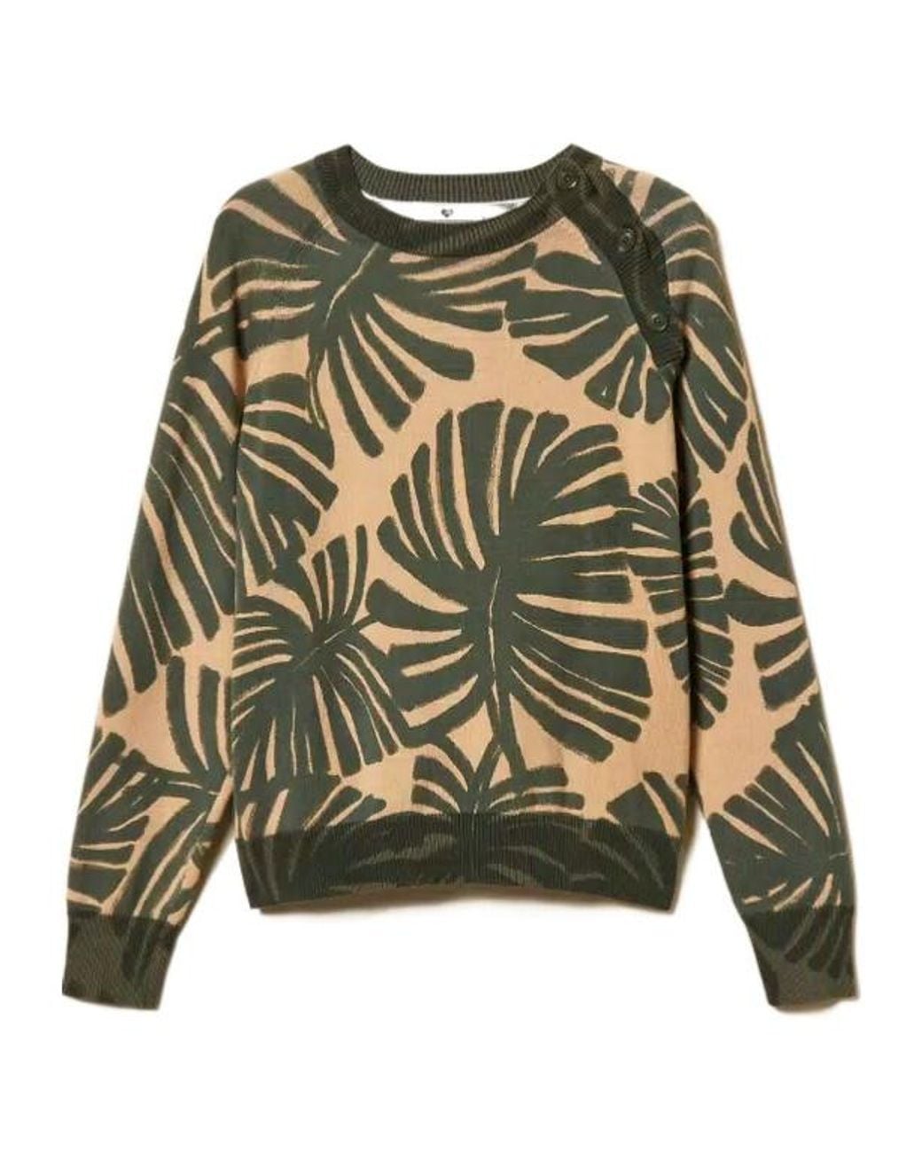 Twinset Green Leaf-Print Sweater