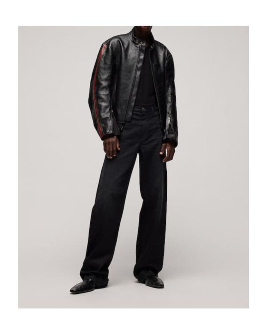 Gucci Black Web Detail Leather Biker Jacket for men