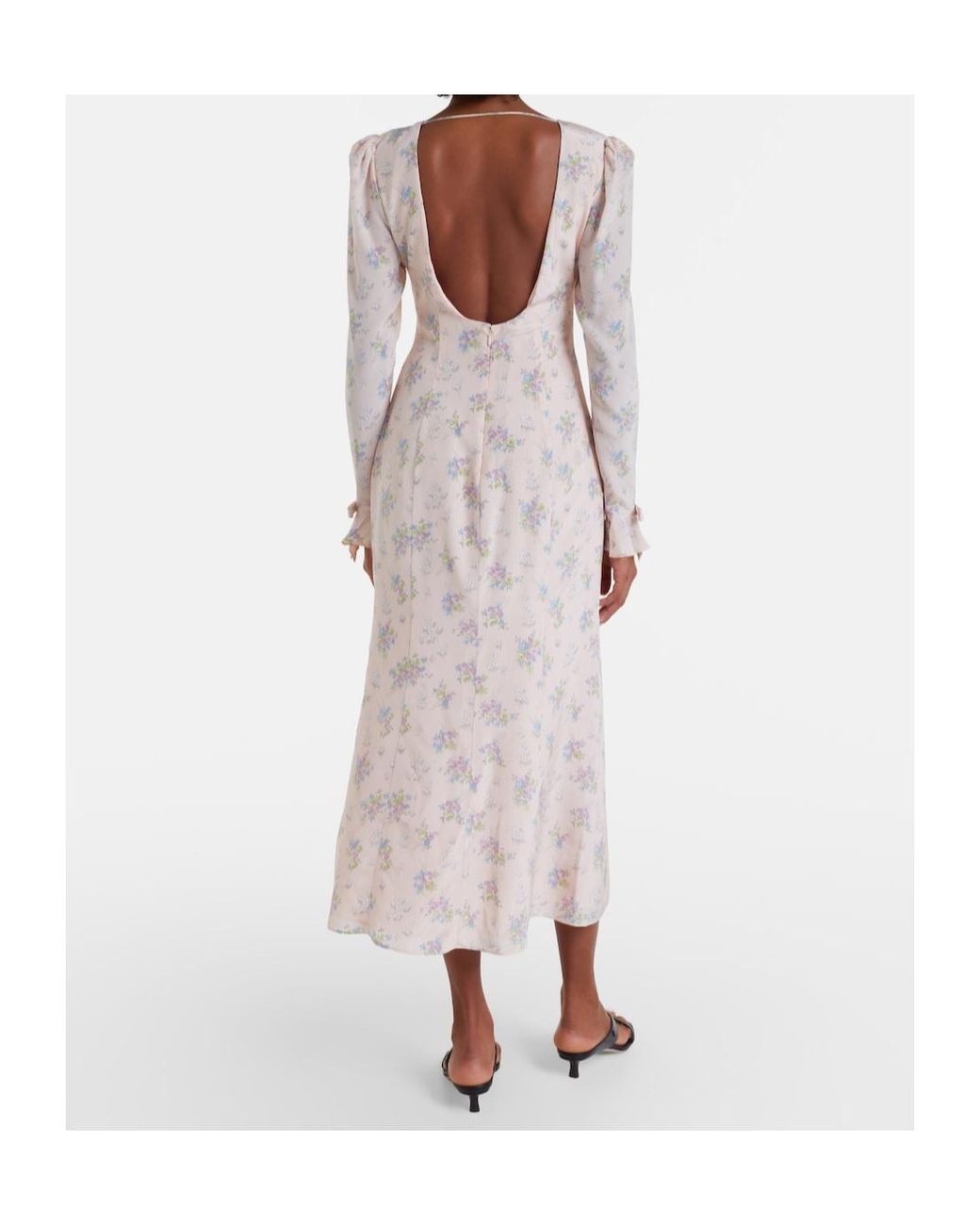 Alessandra Rich Natural Floral Open-Back Silk Midi Dress