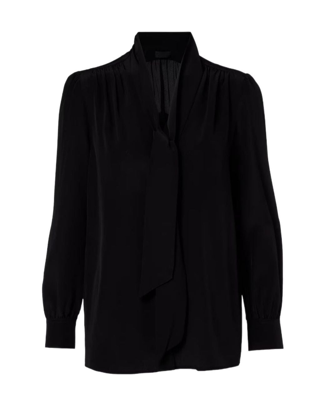 Nili Lotan Black Tie-Collar Silk Shirt