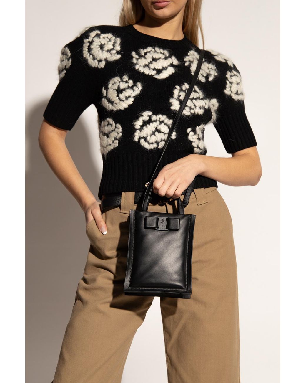 Ferragamo Black Buckle-Detail Leather Tote Bag