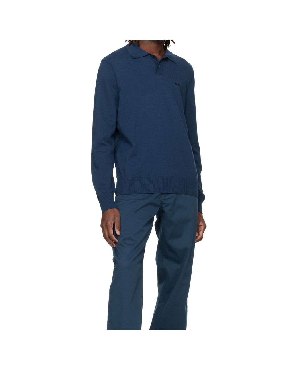 Boss Blue Logo-Embroidered Buttoned Polo Top for men