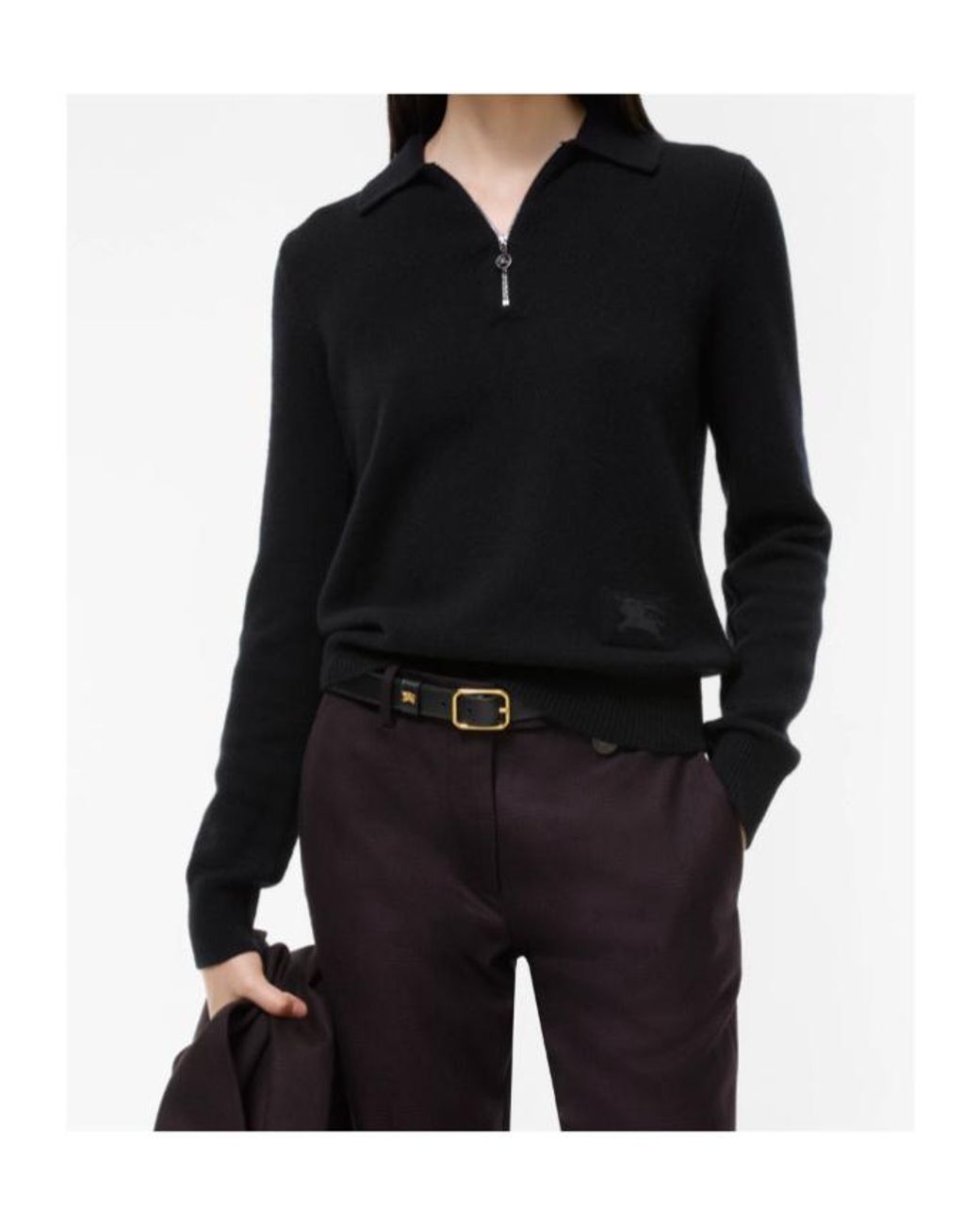 Burberry Black Long-Sleeve Cashmere Polo Shirt