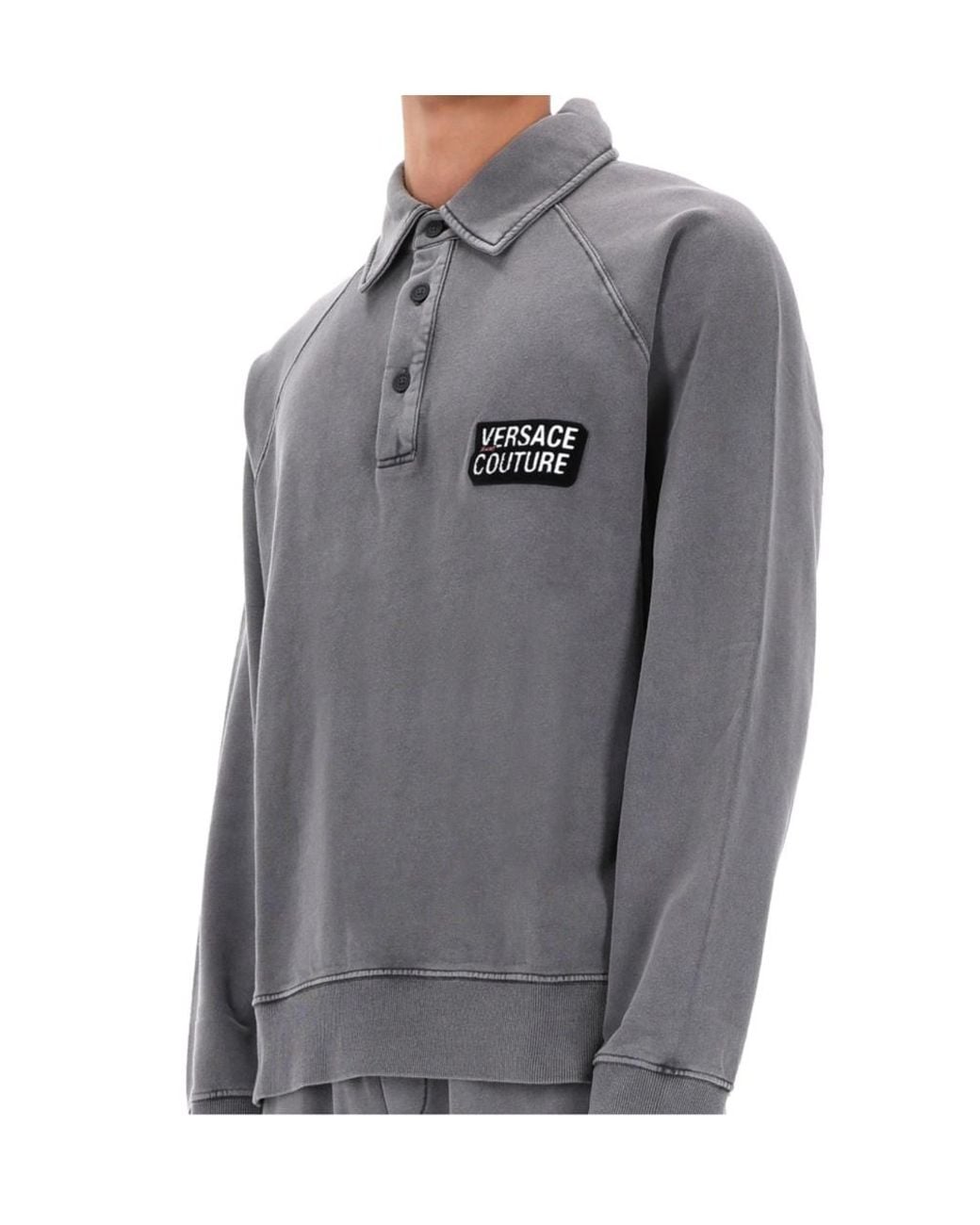Versace Jeans Gray Couture Logo Detail Buttoned Sweatshirt for men