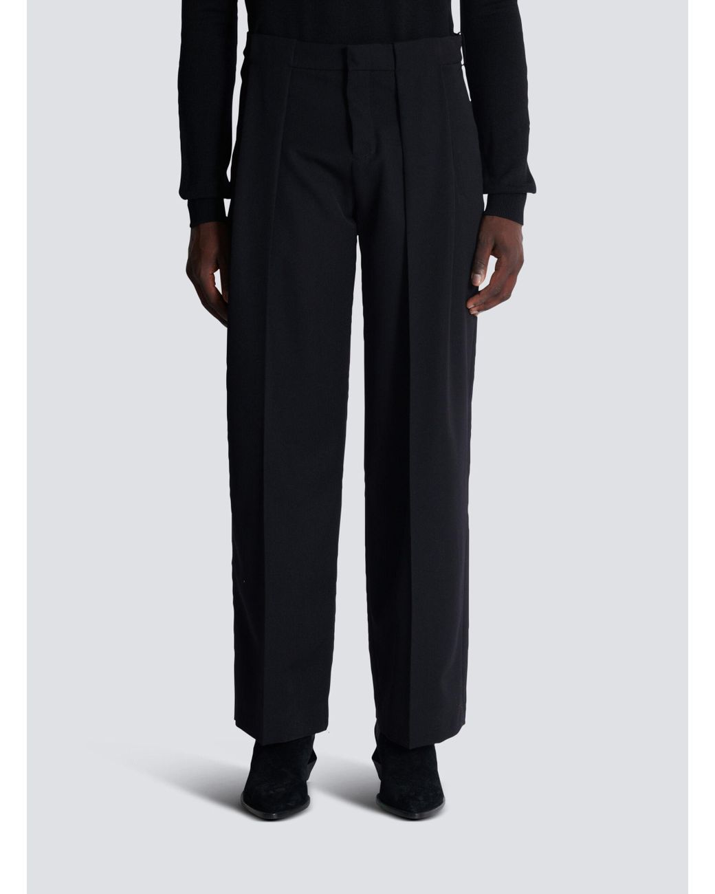 Balmain Black Wool Pleated Trousers for men