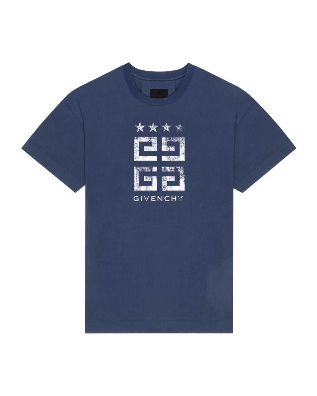 Givenchy Blue Faded 4G Logo Printed Crewneck T-Shirt for men