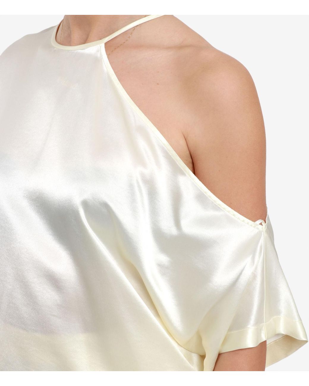 Erika Cavallini Semi Couture White Asymmetrical Shoulder Blouse