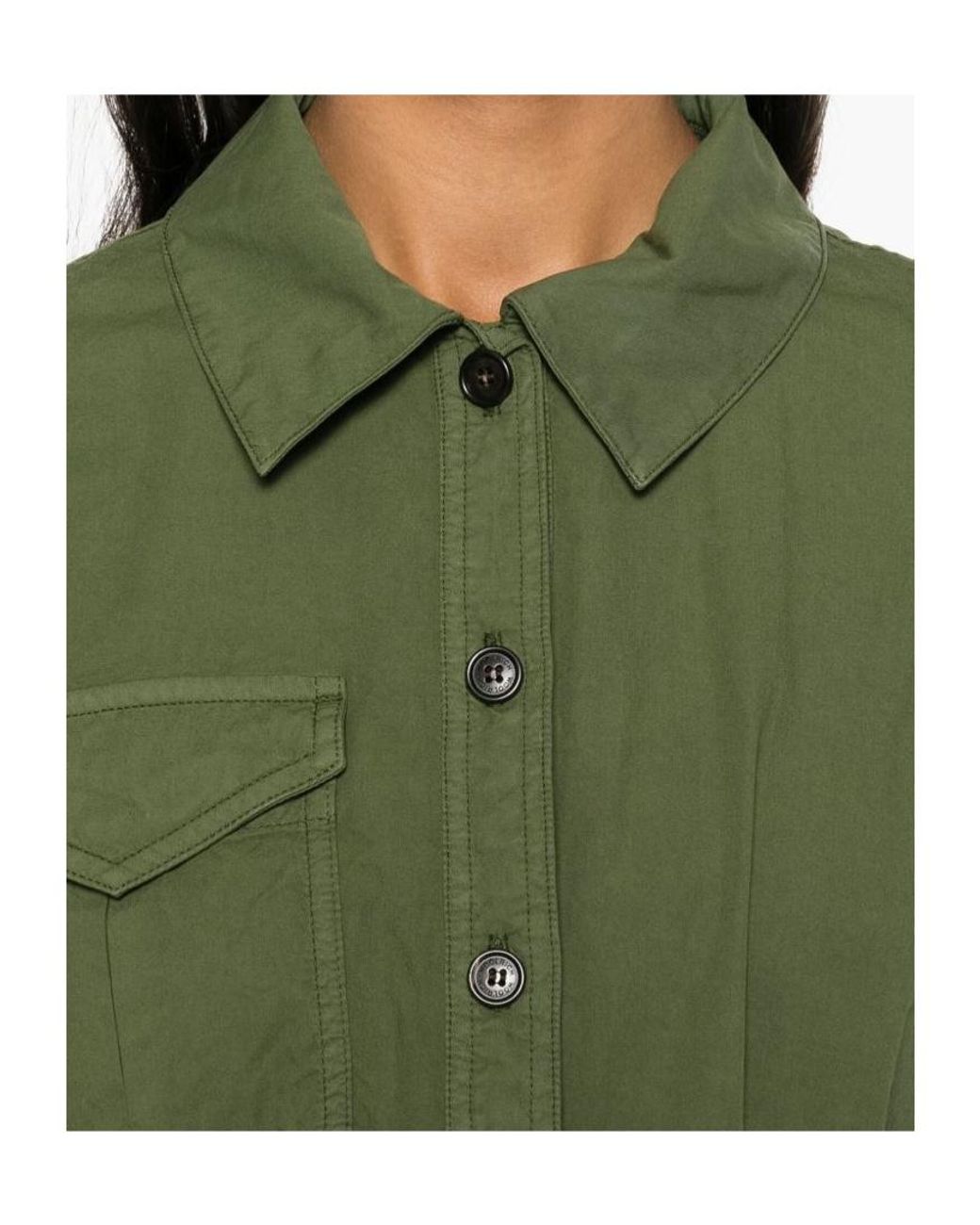 Woolrich Green Button Detailed Belted Dress
