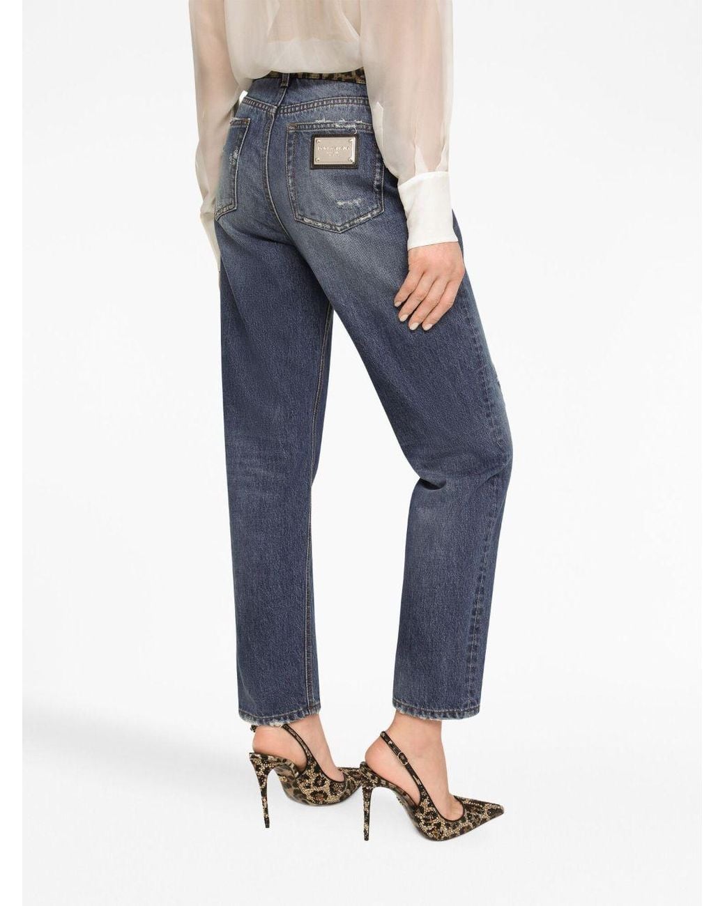 Dolce & Gabbana Blue Logo Plaque Loose-Fit Jeans