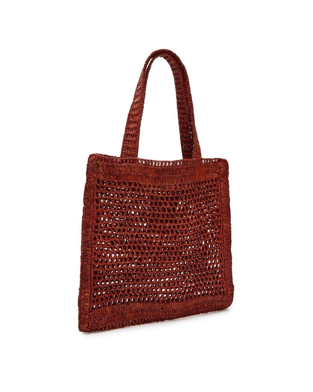 Chloé Red Lattice-Weaved Straw Tote Bag
