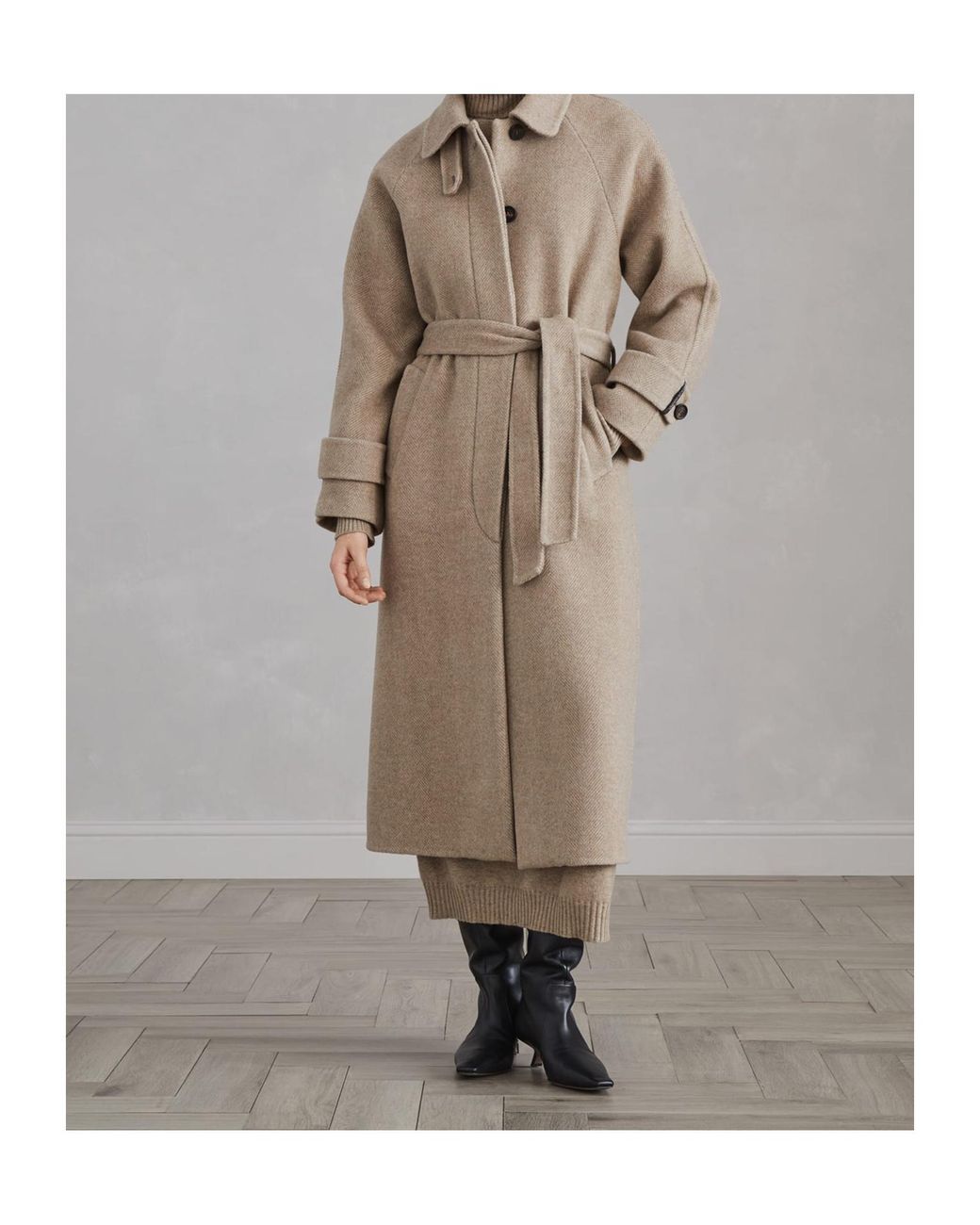 Brunello Cucinelli Natural Herringbone Coat