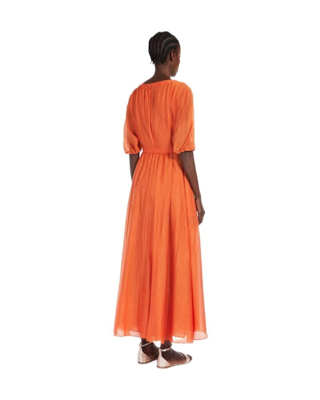 Max Mara Orange 'S Fresia Belted Short-Sleeved Dress