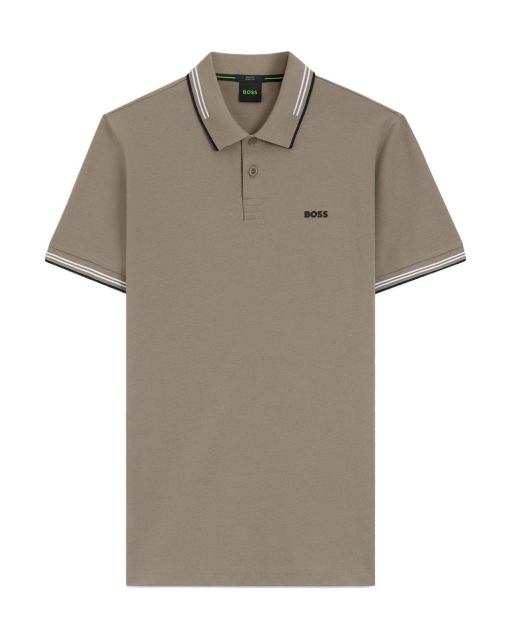 Boss Gray Tipped Collar Stretch Polo Shirt for men
