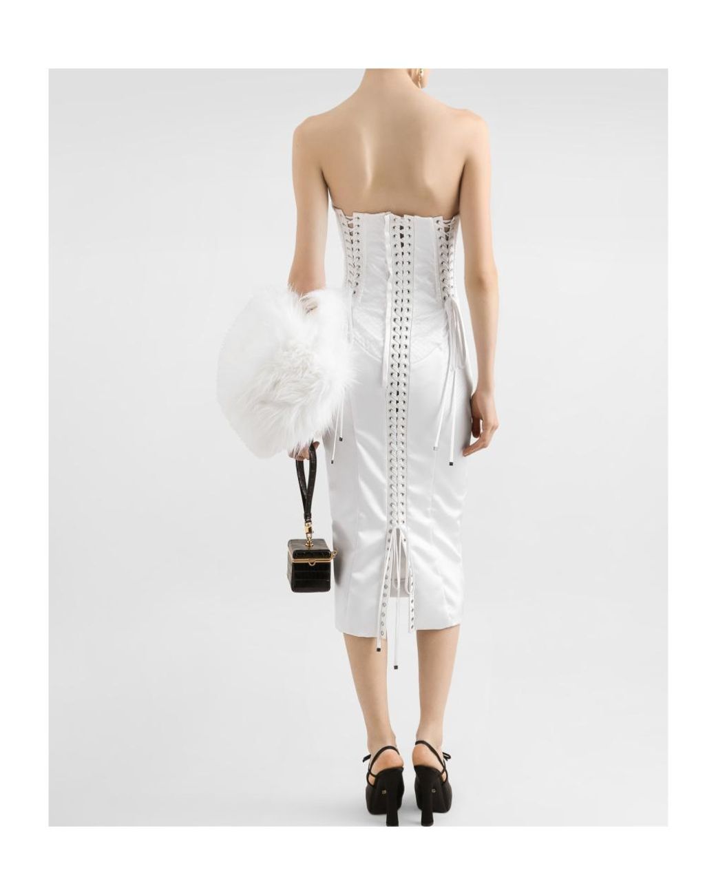 Dolce & Gabbana White Satin Conical-Cup Midi Dress