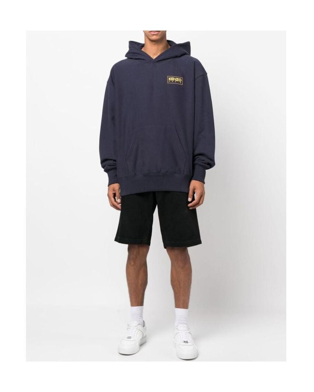KENZO Blue Logo Printed Pouch Pocket Hoodie for men