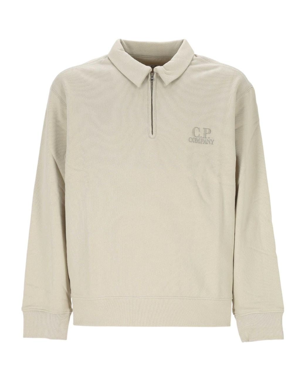 C P Company White Logo-Embroidered Polo Shirt for men