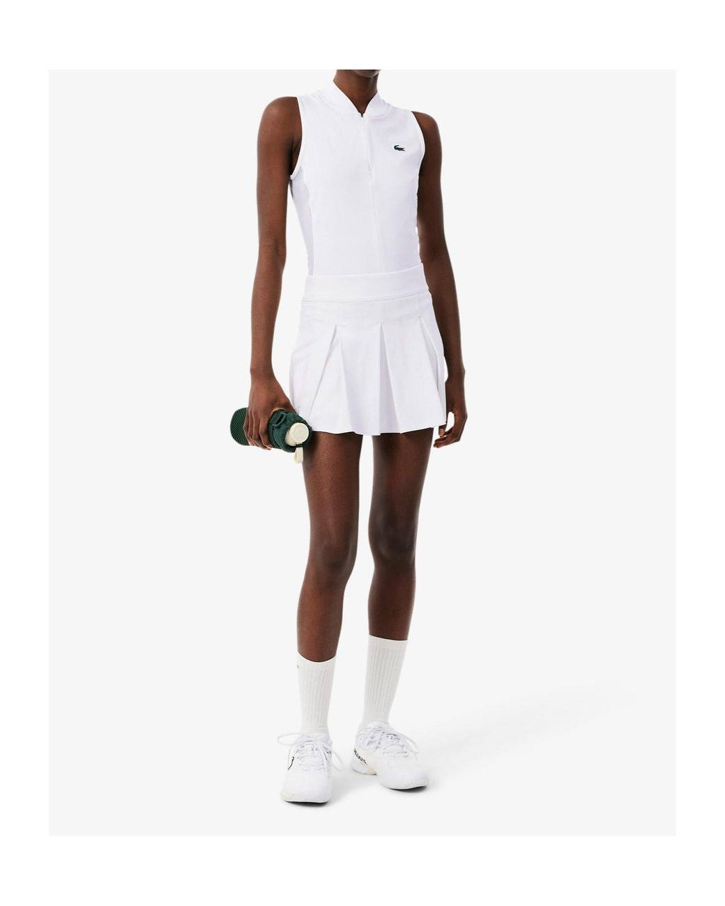 Lacoste White Sleeveless Stretch Dual Fabric Tennis Polo Shirt