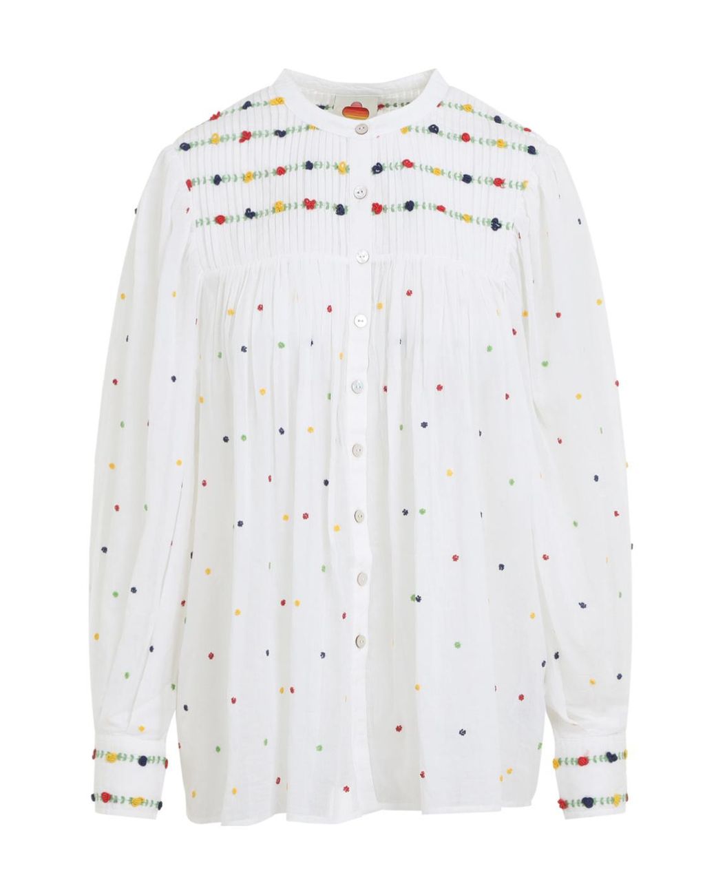 Farm Rio White Smocked Embroidered Blouse