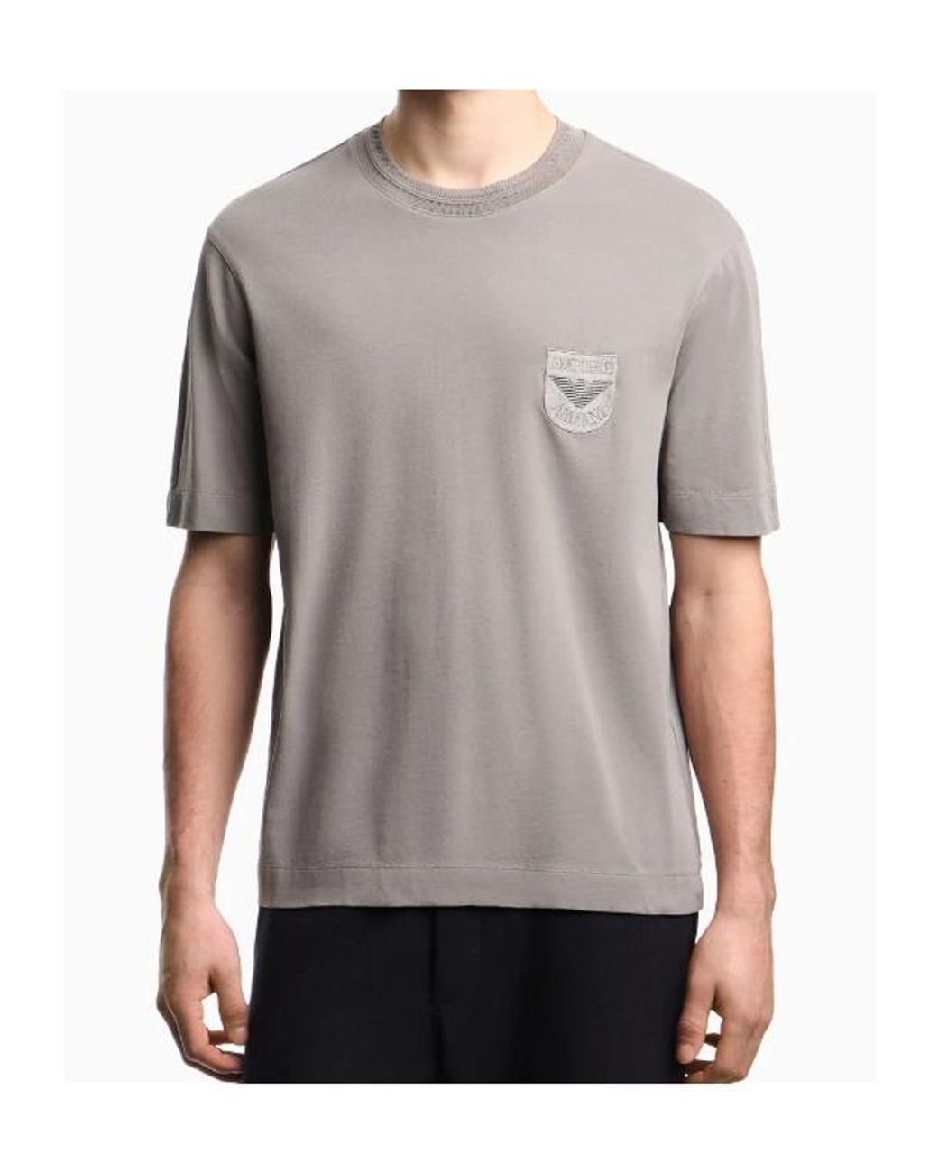 Emporio Armani Gray Heavy Jersey T-Shirt With Shield Embroidery for men