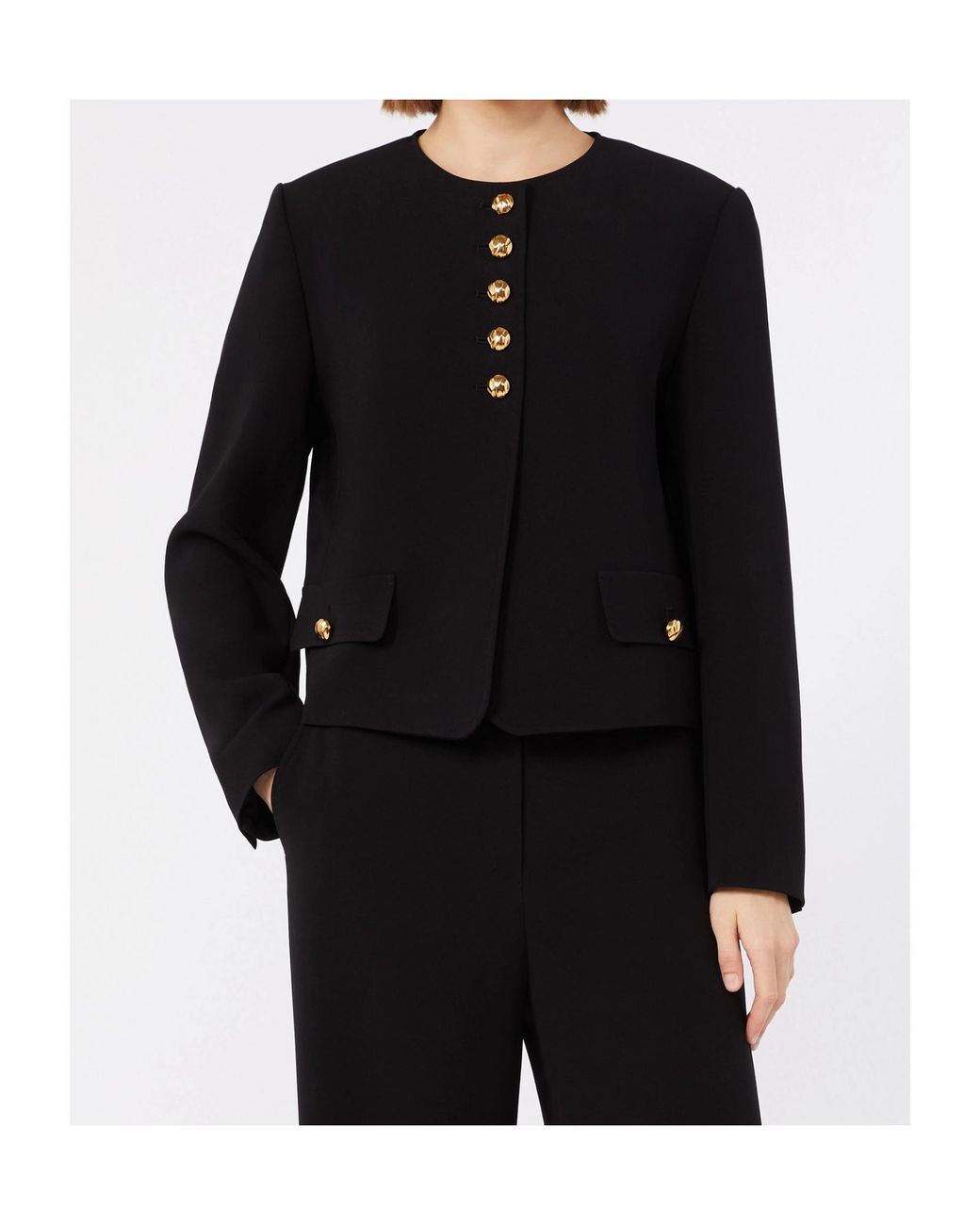 Max Mara Black Paniere Button-Up Collarless Jacket