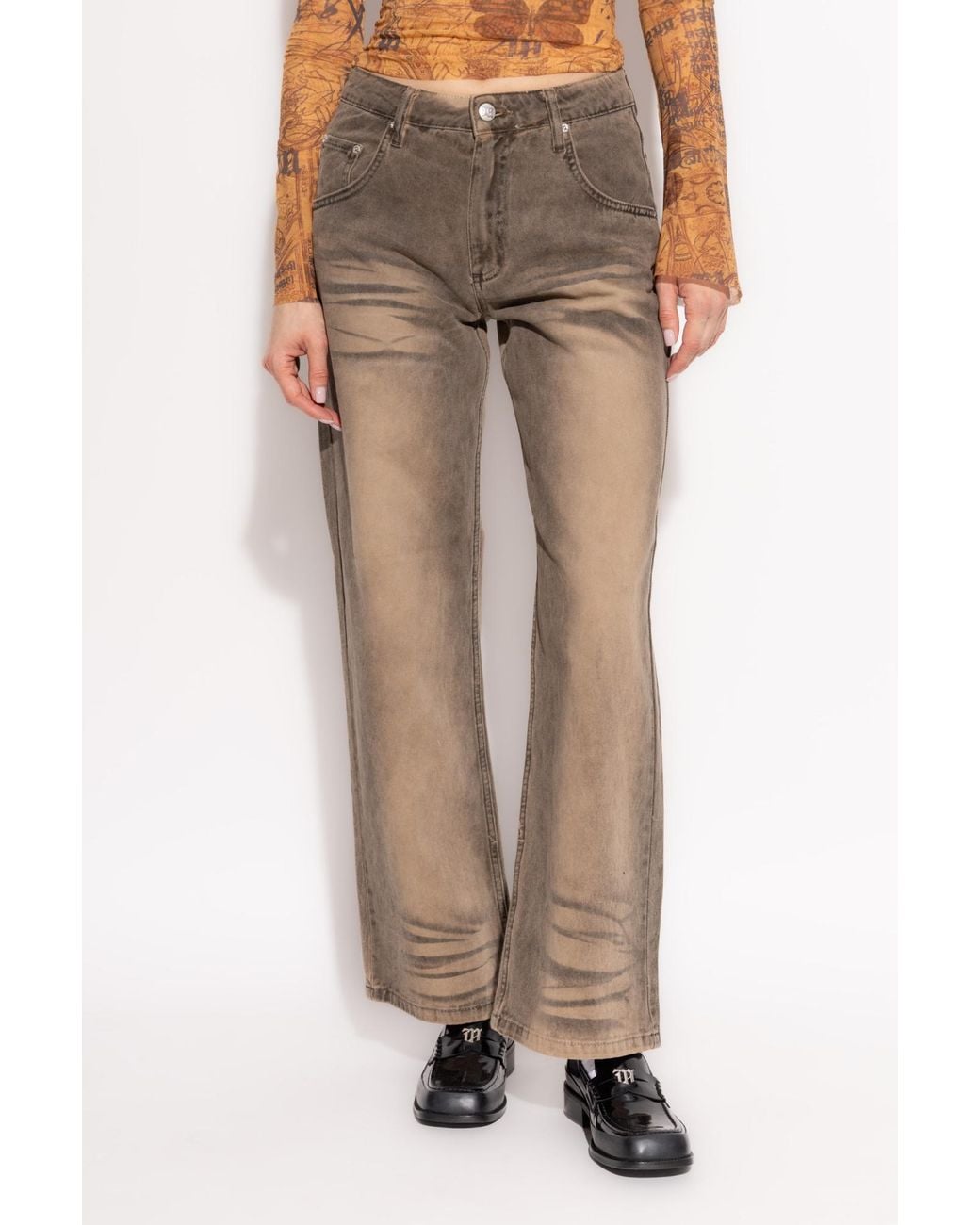 M I S B H V Gray Logo-Patch Jeans