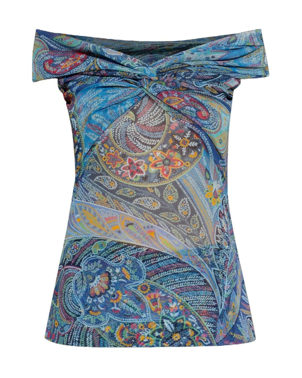 Etro Blue Draped Off-Shoulder Top