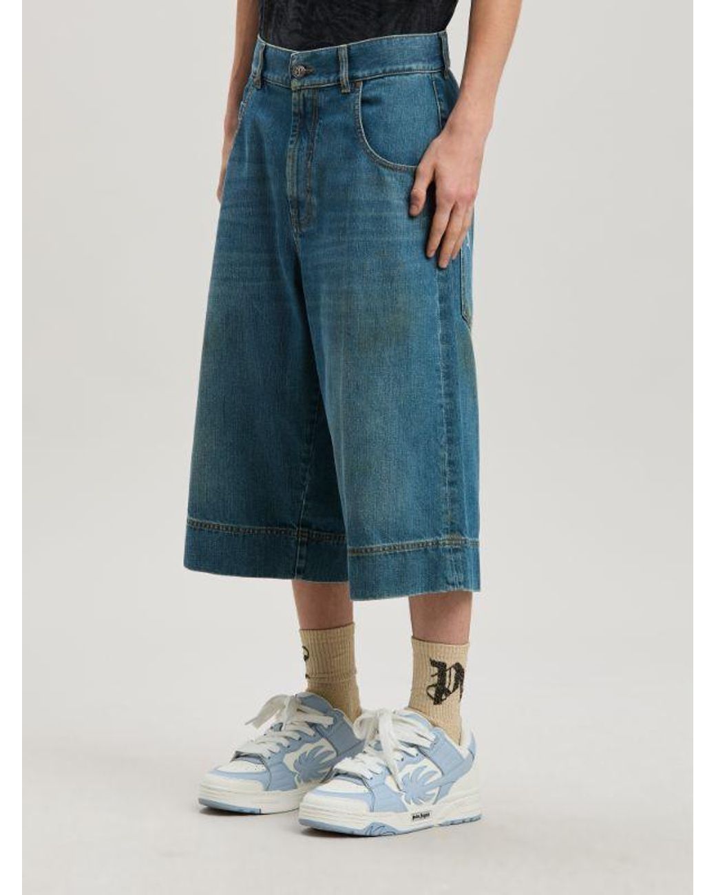 Palm Angels Blue G-Curved Shorts for men