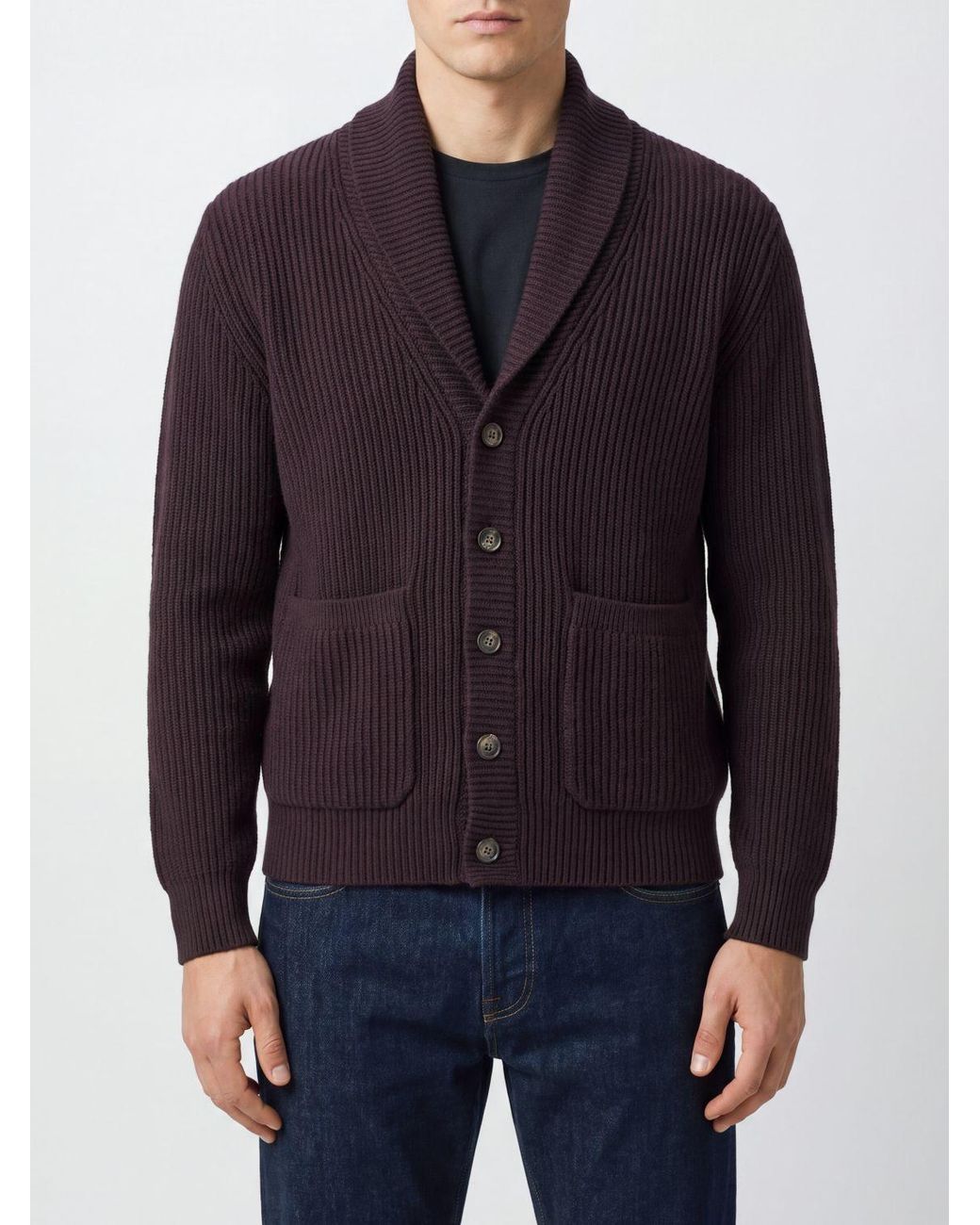 Eleventy Purple Ribbed Shawl-Collar Cardigan for men