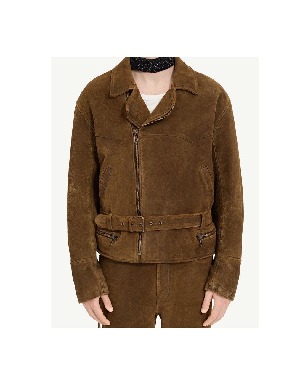 MM6 by Maison Margiela Brown Suede Biker Jacket for men