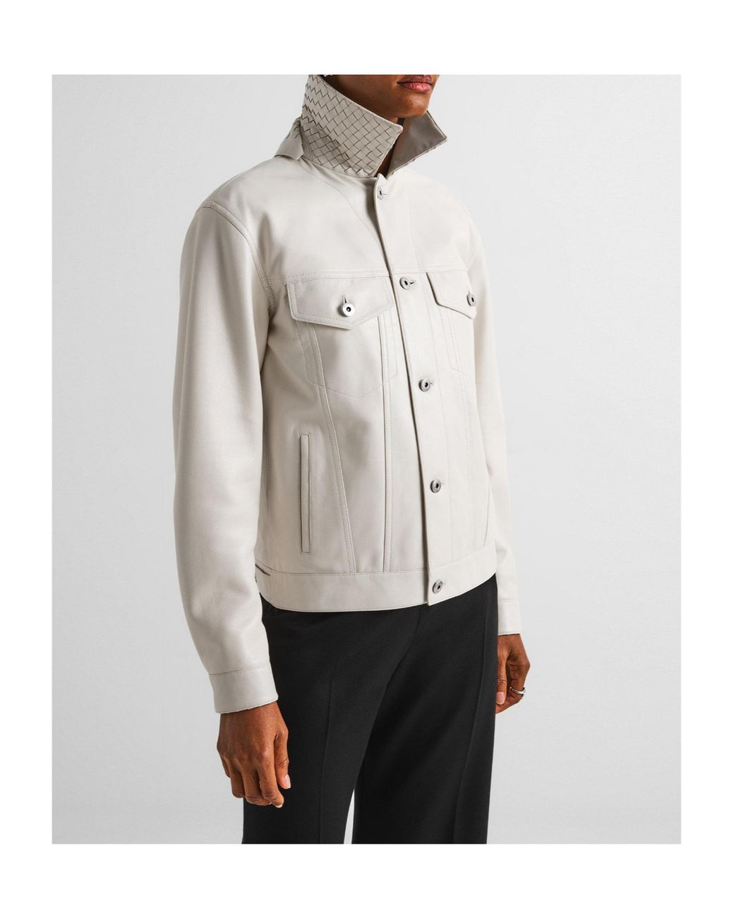 Bottega Veneta Gray Versatile Minimalist Leather Jacket