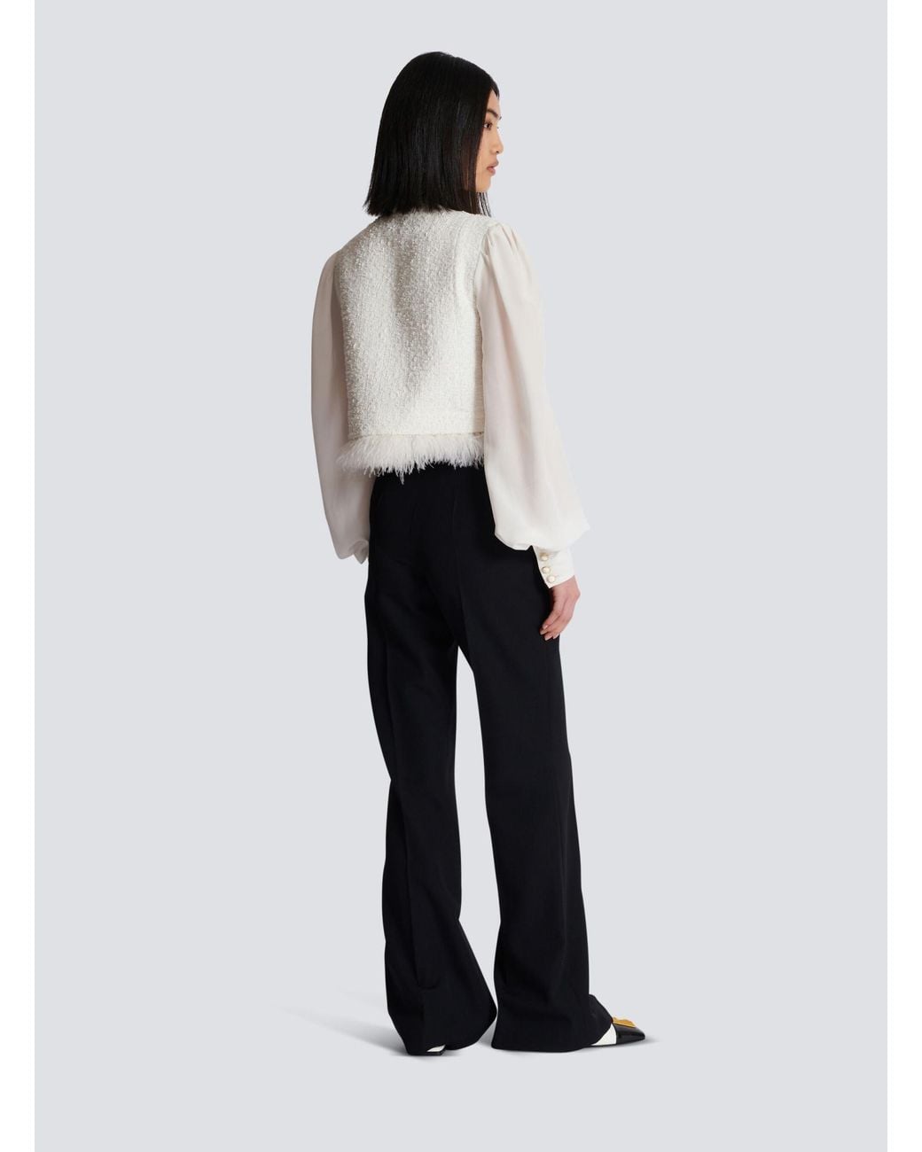 Balmain White Tweed Long Sleeved Jacket